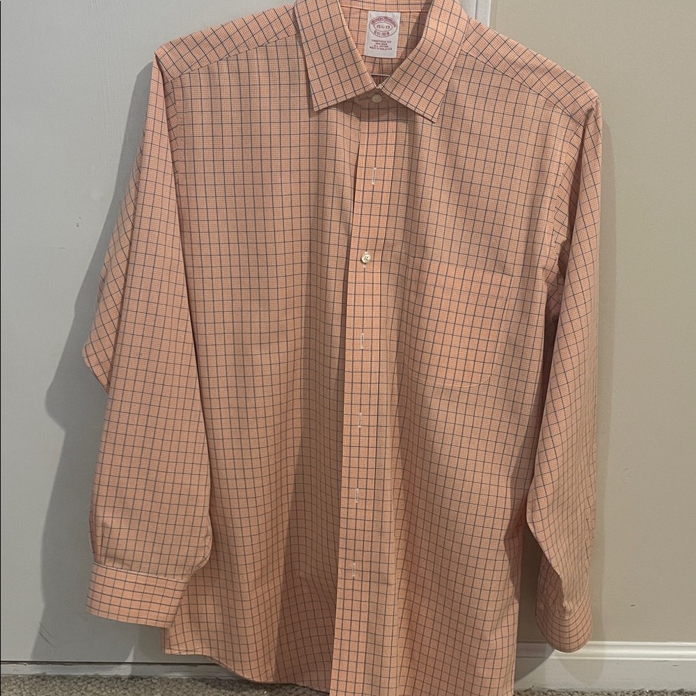 Brooks Brothers Peach and Blue Checkered Shirt